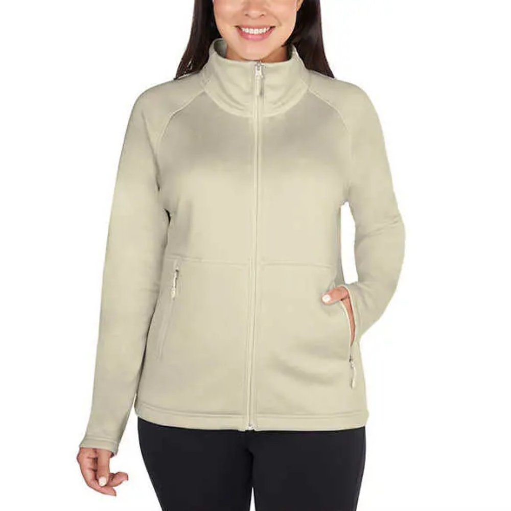 NWT Kirkland Signature Women's Fleece Full Zip Jacket Oatmeal Size XS $80 EE115